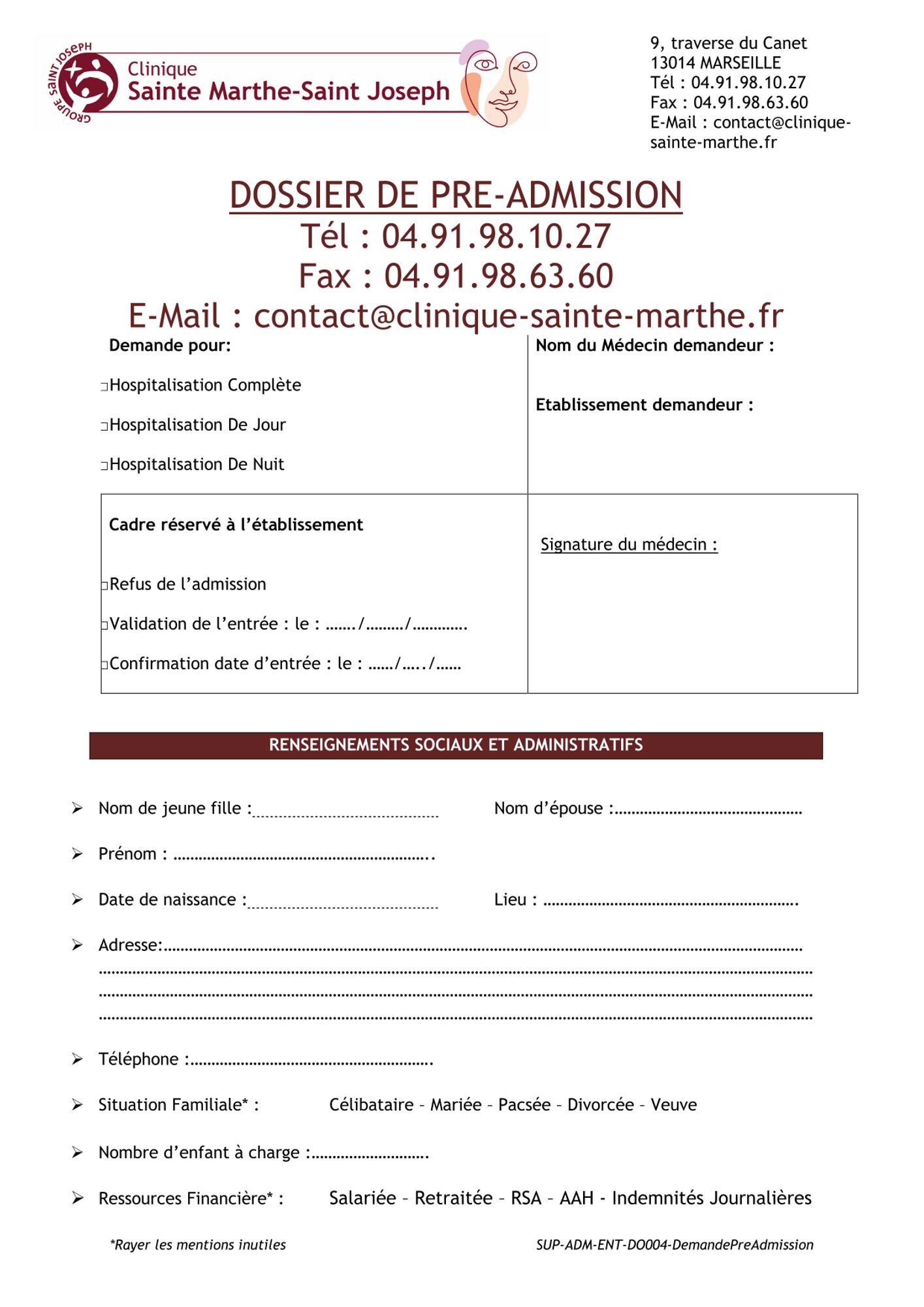 Dossier de pré-admission